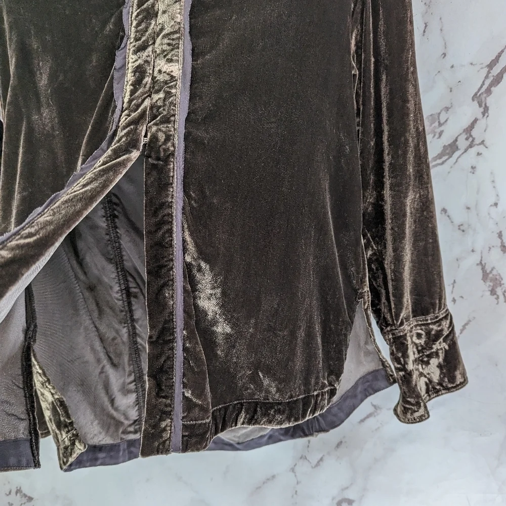 Free People Top Womens XS Brown Crushed Velvet Button Up We The Free Marianne